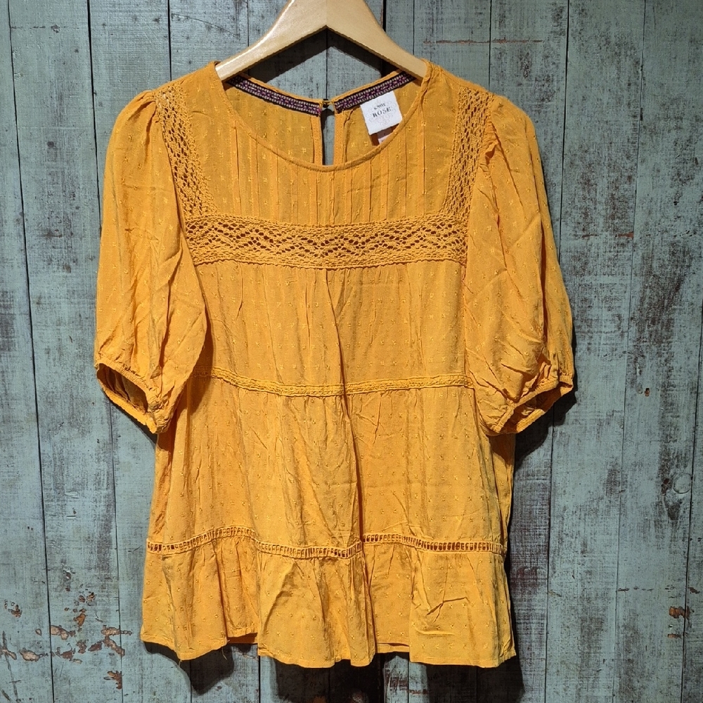 Knox Rose Mustard Yellow Lace Detail Women's Top